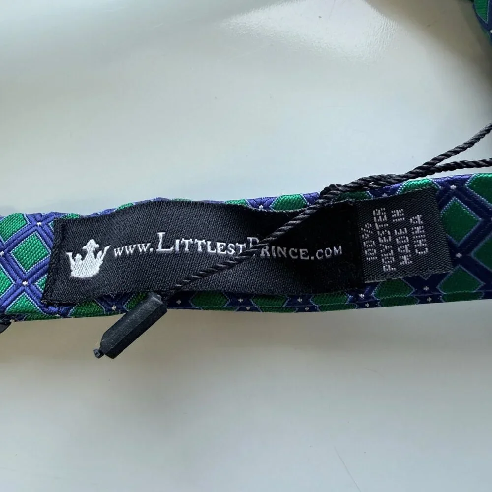 Littlest Prince Bow Tie Set Father & Son Green Blue Polyester Adjustable Pattern